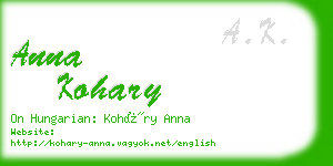 anna kohary business card